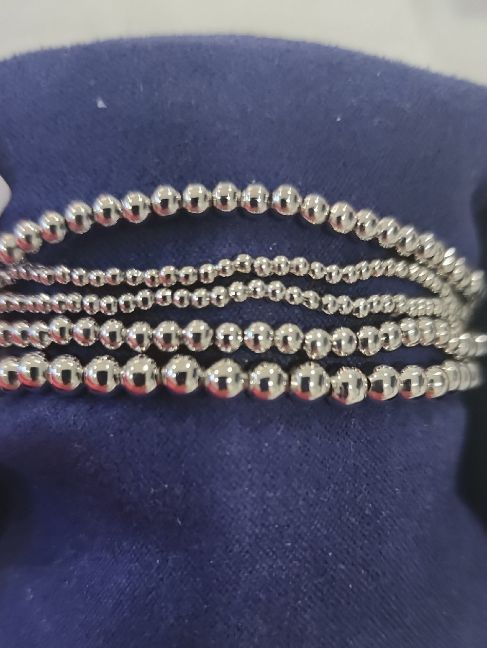 Sterling-Style Silver Bead Stretch Bracelet Set Of 5